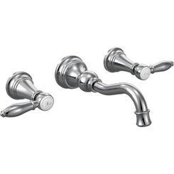 Click here to see Moen TS42106 Moen TS42106 Weymouth Two-Handle High Arc Wall Mount Bathroom Faucet, Chrome