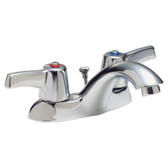 Click here to see Delta 21C223 Delta 21C223 Tech 2-Handle Cast Centerset Lavatory Faucet, Hooded Lever, Metal Pop-Up, VR Laminar Outlet, Chrome