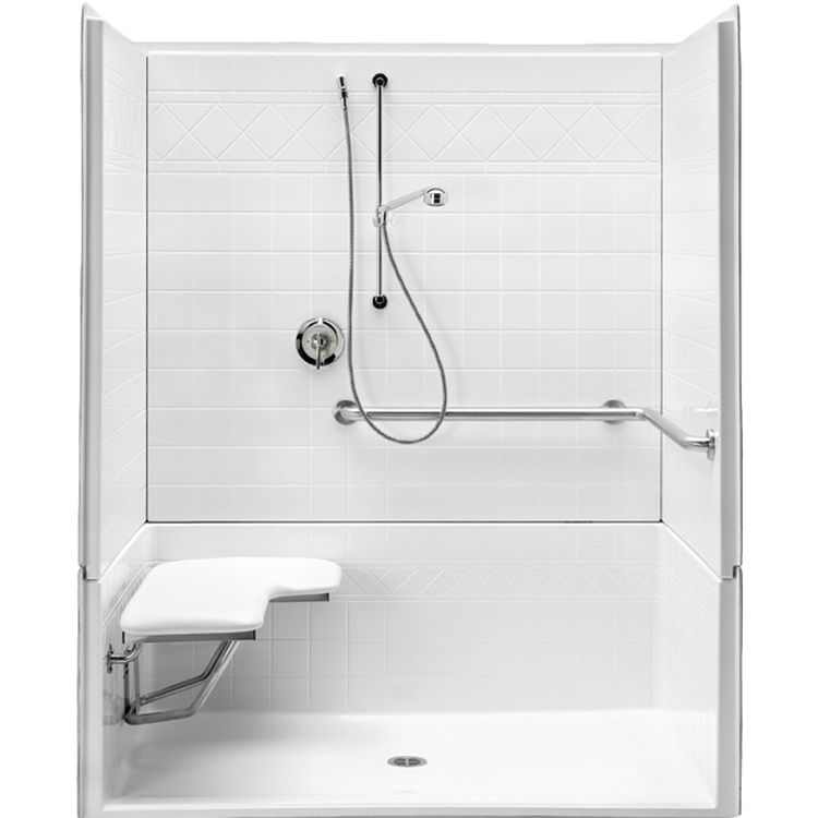 Aquatic Bath F1604P 60"x34"x76" ADA Shower Stall With Grab Bar and RH Seat