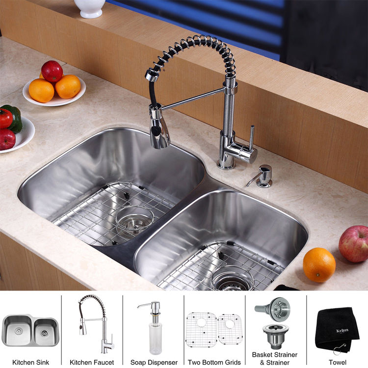Kraus KBU24-KPF1612-KSD30CH Kitchen Sink And Faucet Combo