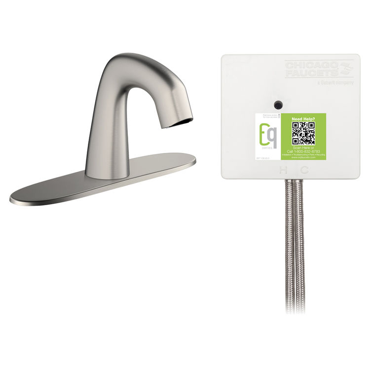 Chicago Faucet EQ-A13A-12ABBN Chicago Faucets EQ-A13A-12ABBN EQ Brushed Nickel EQ Curved Series Lavatory Sink Faucet with Hands-free Infrared Detection