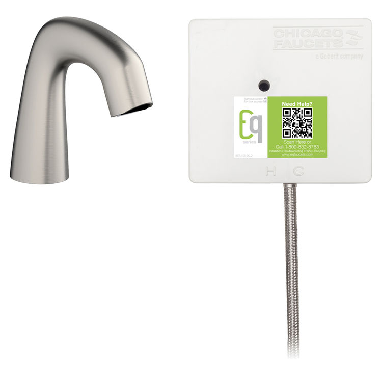 Chicago Faucet EQ-A11A-11ABBN Chicago Faucets EQ-A11A-11ABBN EQ Brushed Nickel EQ Curved Series Lavatory Sink Faucet with Hands-free Infrared Detection