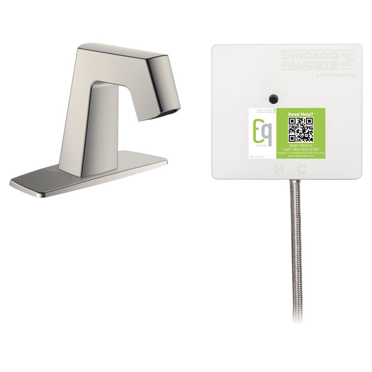 Chicago Faucet EQ-B12A-41ABBN Chicago Faucets EQ-B12A-41ABBN EQ Brushed Nickel EQ Angular Series Lavatory Sink Faucet with Hands-free Infrared Detection