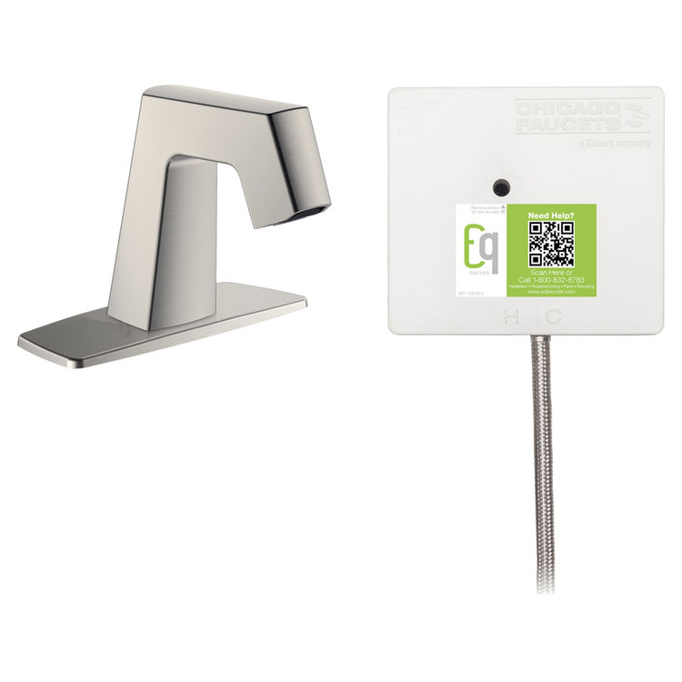 Chicago Faucet EQ-B12B-21ABBN Chicago Faucets EQ-B12B-21ABBN EQ Brushed Nickel EQ Angular Series Lavatory Sink Faucet with Hands-free Infrared Detection