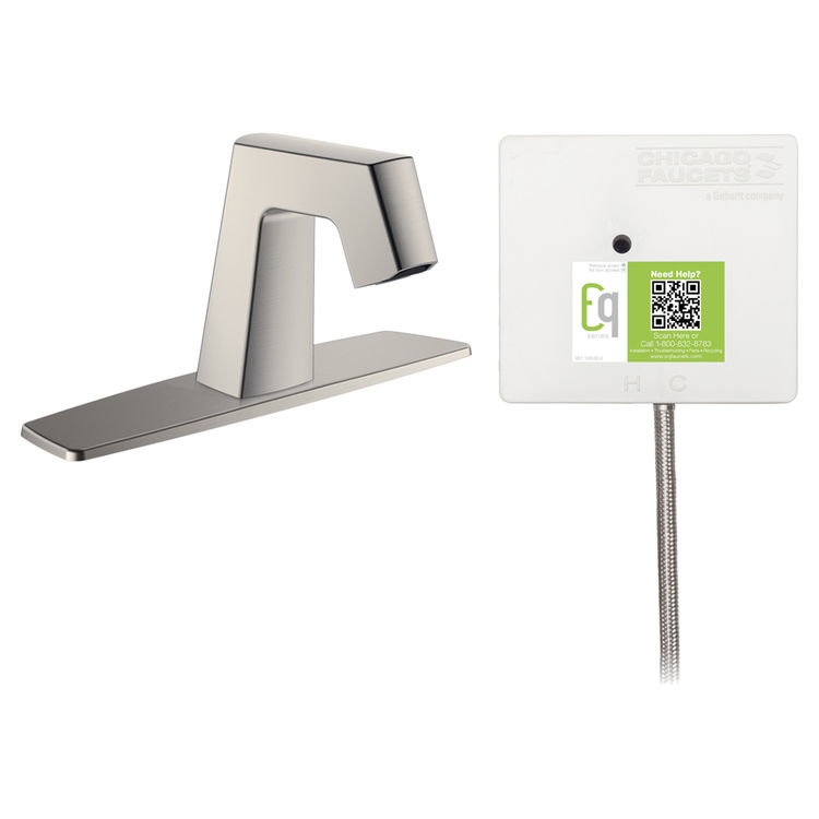 Chicago Faucet EQ-B13A-31ABBN Chicago Faucets EQ-B13A-31ABBN EQ Brushed Nickel EQ Angular Series Lavatory Sink Faucet with Hands-free Infrared Detection