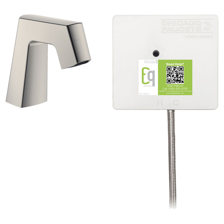 Chicago Faucet EQ-B11A-11ABBN Chicago Faucets EQ-B11A-11ABBN EQ Brushed Nickel EQ Angular Series Lavatory Sink Faucet with Hands-free Infrared Detection