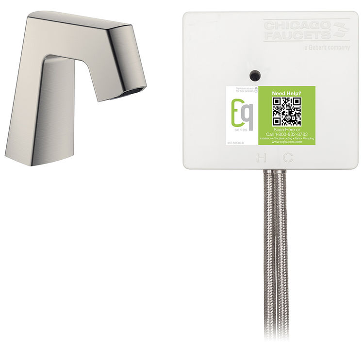Chicago Faucet EQ-B11B-22ABBN Chicago Faucets EQ-B11B-22ABBN EQ Brushed Nickel EQ Angular Series Lavatory Sink Faucet with Hands-free Infrared Detection
