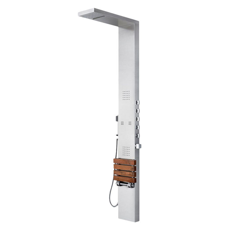 Pulse 1035 Pulse 1035 Oahu ShowerSpa w/ Folding Teak Wood Seat, Brushed Stainless Steel