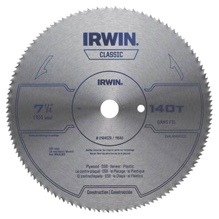 Irwin 11440 Combination Circular Saw Blade, 71/4 in Dia, 150 Teeth, 5/