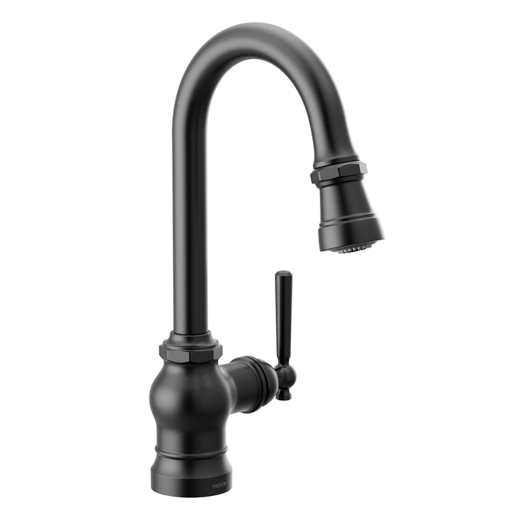 Moen S52003BL Moen S52003BL Paterson Single-Handle Pulldown Bar/Prep Faucet - Matte Black, Lever/Wheel Handles Included