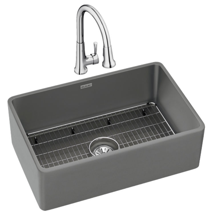 Elkay SWUF28179MGFC Fireclay Single Bowl Farmhouse Sink Kit with Faucet