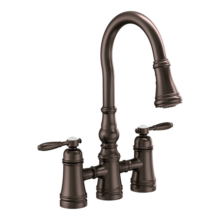 Moen Weymouth Oil-Rubbed Bronze Two-Handle Pull-Down Bridge ...