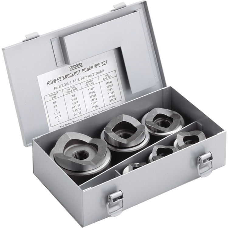 Ridgid 23487 Model KOPD52 Knockout Set 1/2" 2" Punches and Dies In Case