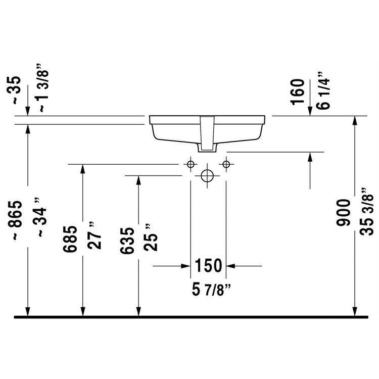 Duravit 0330480000 Vero 20 5/8" Undermount Vanity Bathroom Sink with Overflow