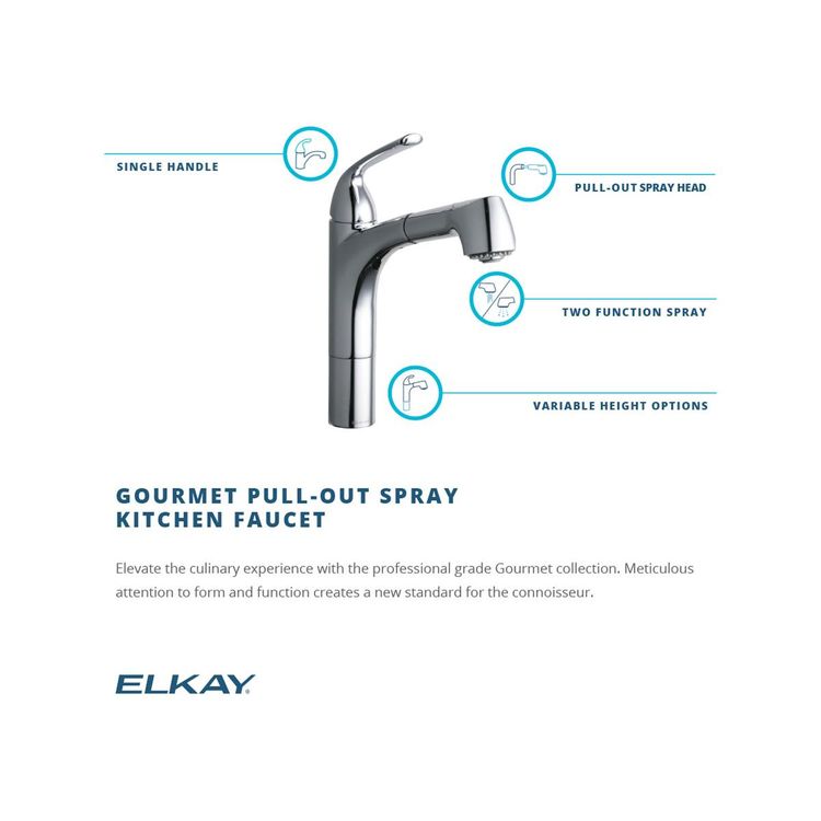Elkay Gourmet SingleHole Kitchen Faucet Pullout Spray and Lever Handle with Hi and Midrise