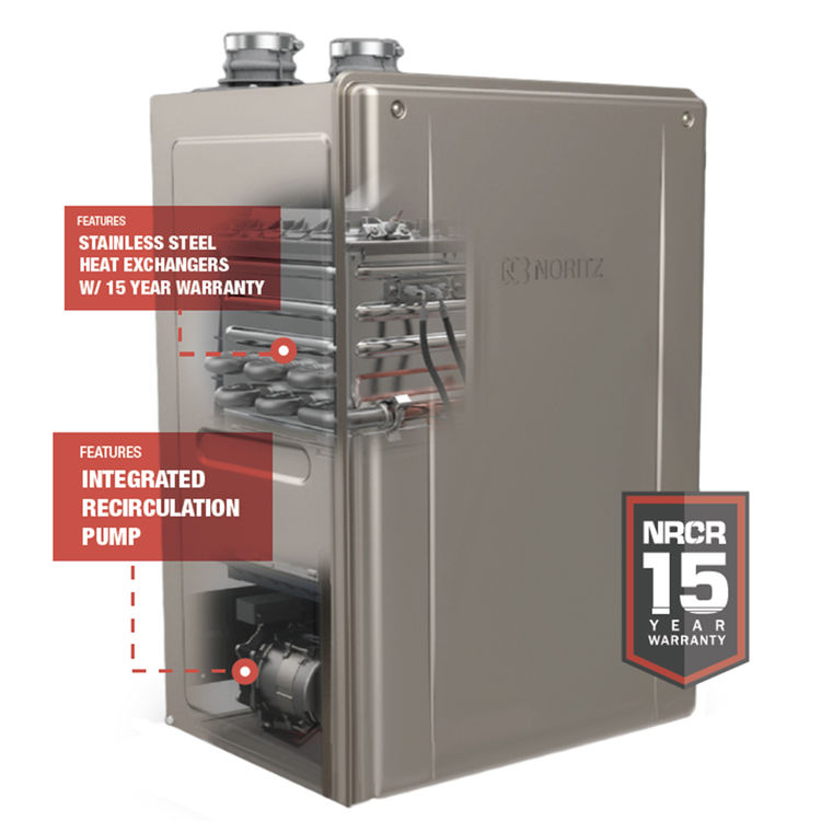 Noritz NRCR92DVLP Propane Tankless Water Heater With Recirculating Pump, 165k BTU