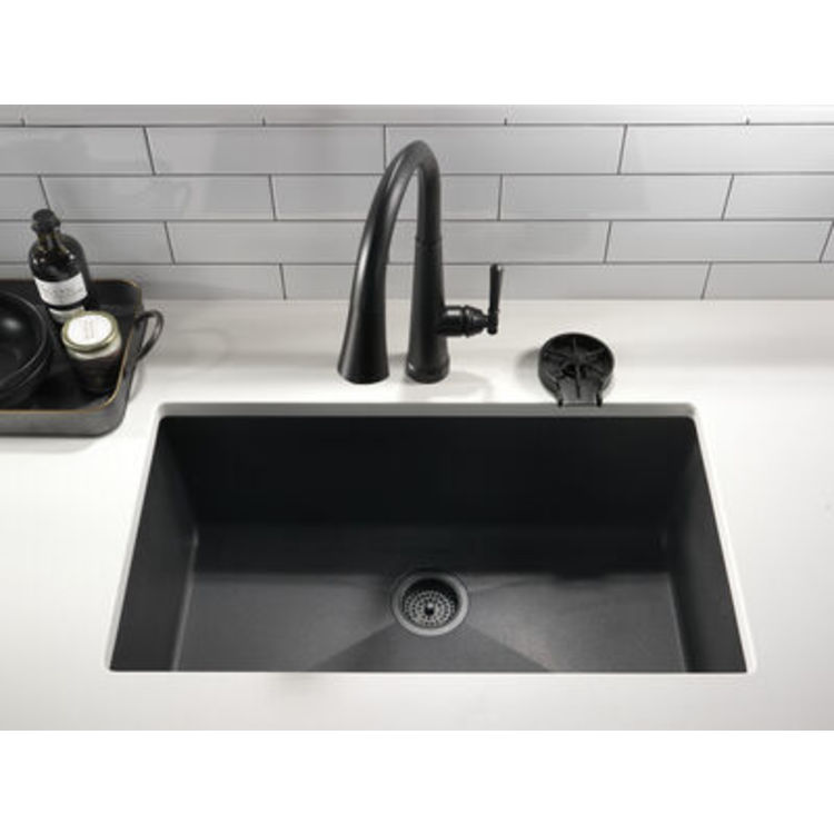 View 10 of Delta 9182T-BL-DST Delta Emmeline Single Handle Pull Down Kitchen Faucet, Lumicoat Matte Black - 9182T-BL-DST
