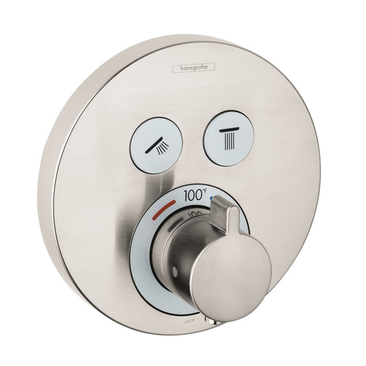 как выглядит Hansgrohe ShowerSelect Two-Function Round Thermostatic Valve Trim, Brushed фото