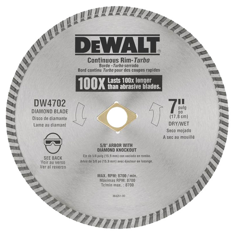 Dewalt DW4702 Heavy Duty Continuous Rim Circular Saw Blade, 7in Dia x 0.06in T,