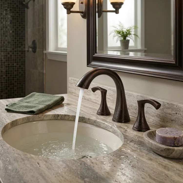 как выглядит Danze Antioch Widespread Bathroom Faucet With Touch-Down Drain, Lever Handle, фото