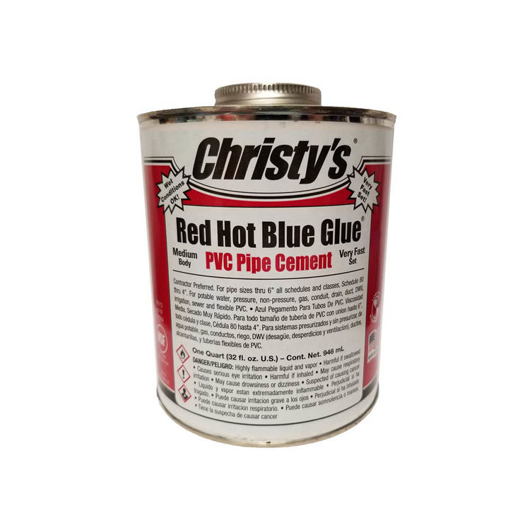 как выглядит Christys Red Hot Blue Glue PVC Pipe Cement, Medium Body, Fast Set, Quart, фото