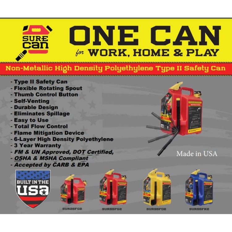 как выглядит SureCan 2 Gallon Type II Safety Gas Can, Red HDPE, Rotating Spout, Venting - фото