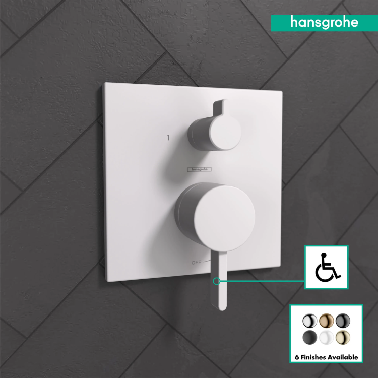 как выглядит Hansgrohe Ecostat Pressure Balance Trim, Matte Black, Square, 2-Outlet Shower фото